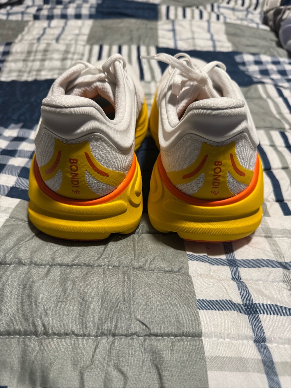 Hoka Women's White Running Shoes with Yellow & Orange Midsole - Picture 3 of 5